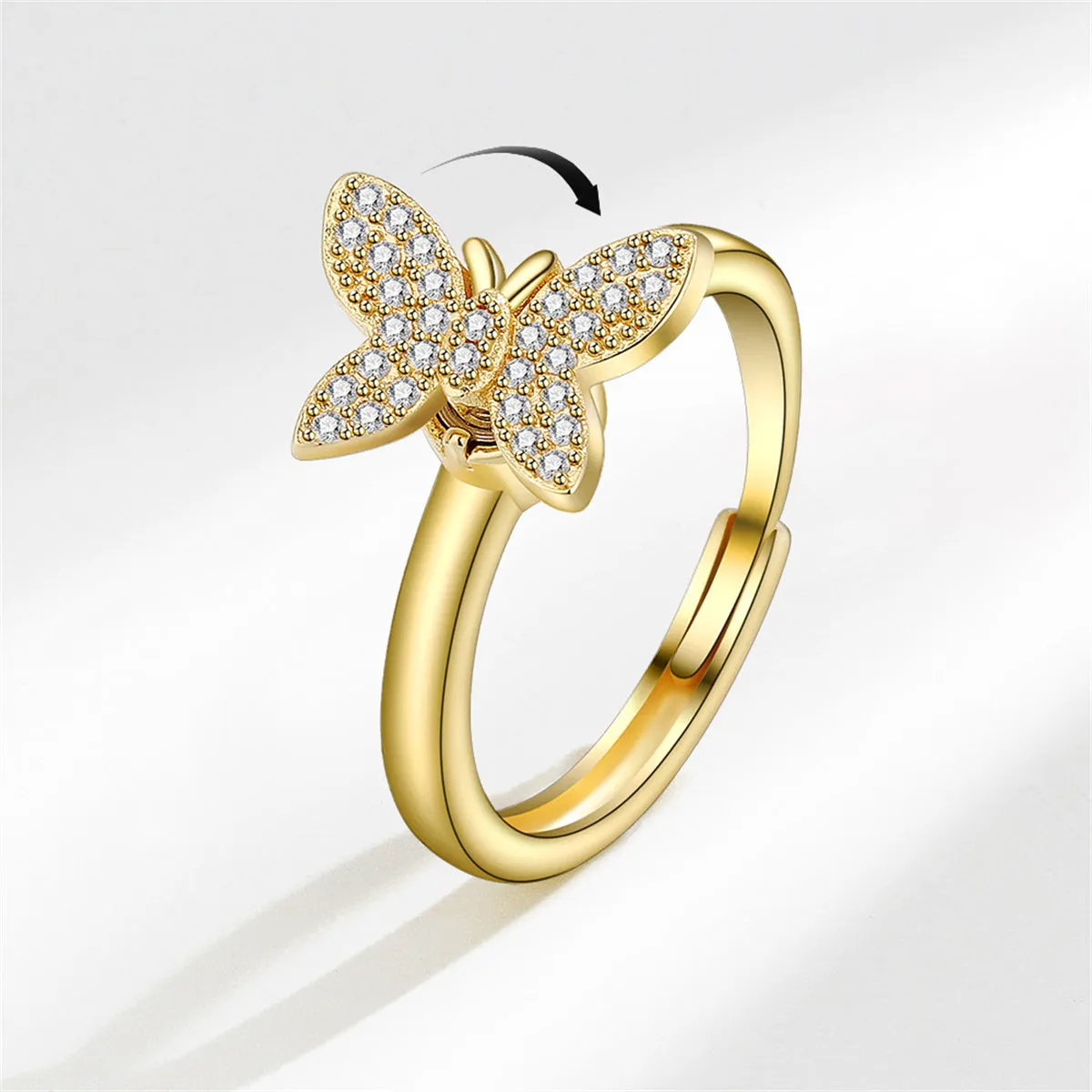 Cubic Zirconia & 18K Gold-Plated Rotating Butterfly Ring