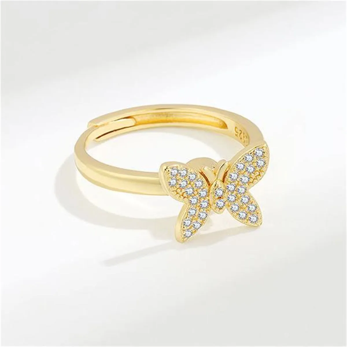 Cubic Zirconia & 18K Gold-Plated Rotating Butterfly Ring
