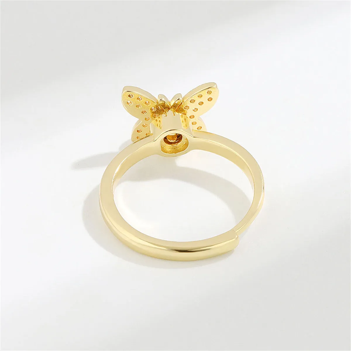 Cubic Zirconia & 18K Gold-Plated Rotating Butterfly Ring