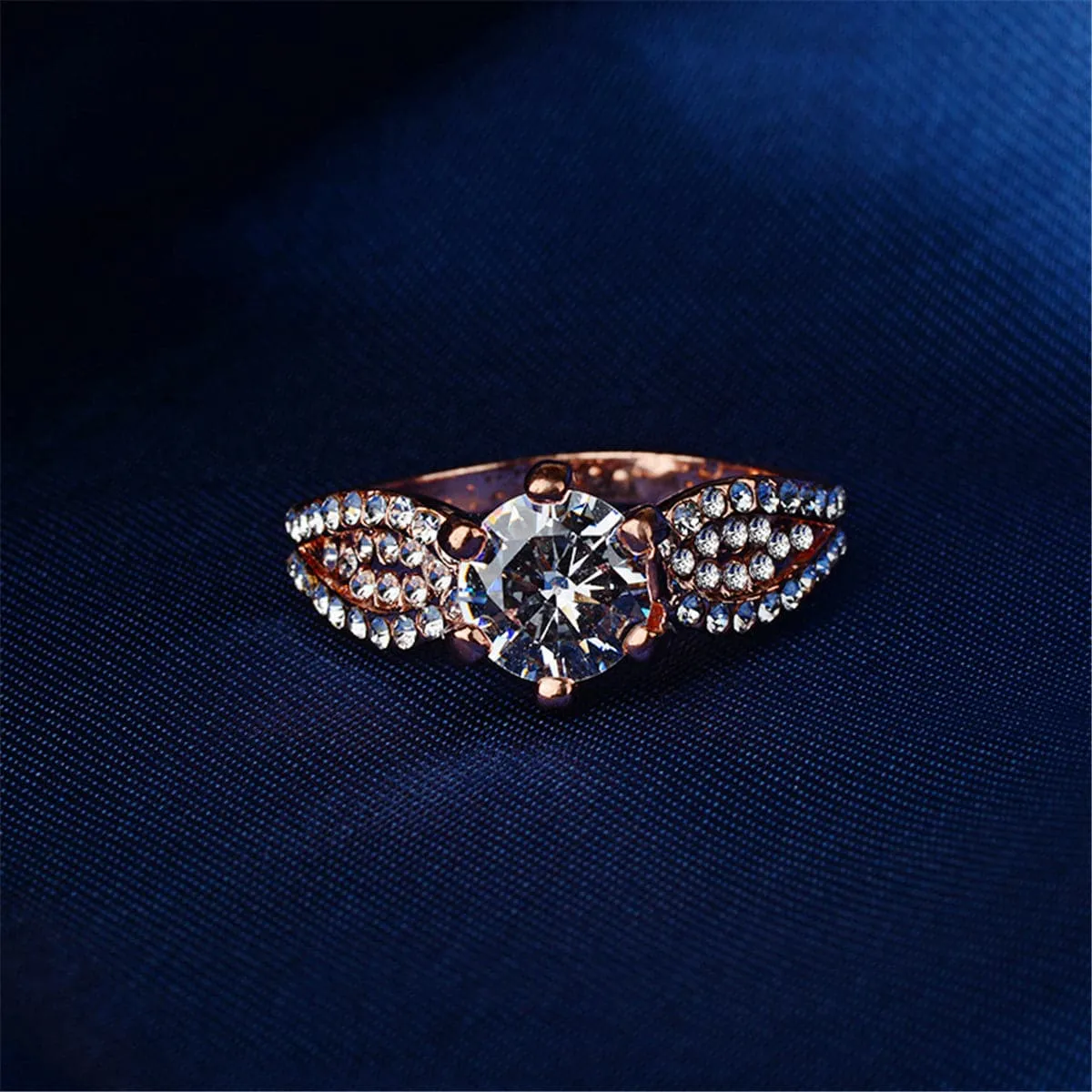 Cubic Zirconia & 18K Rose Gold-Plated Pavé Ring