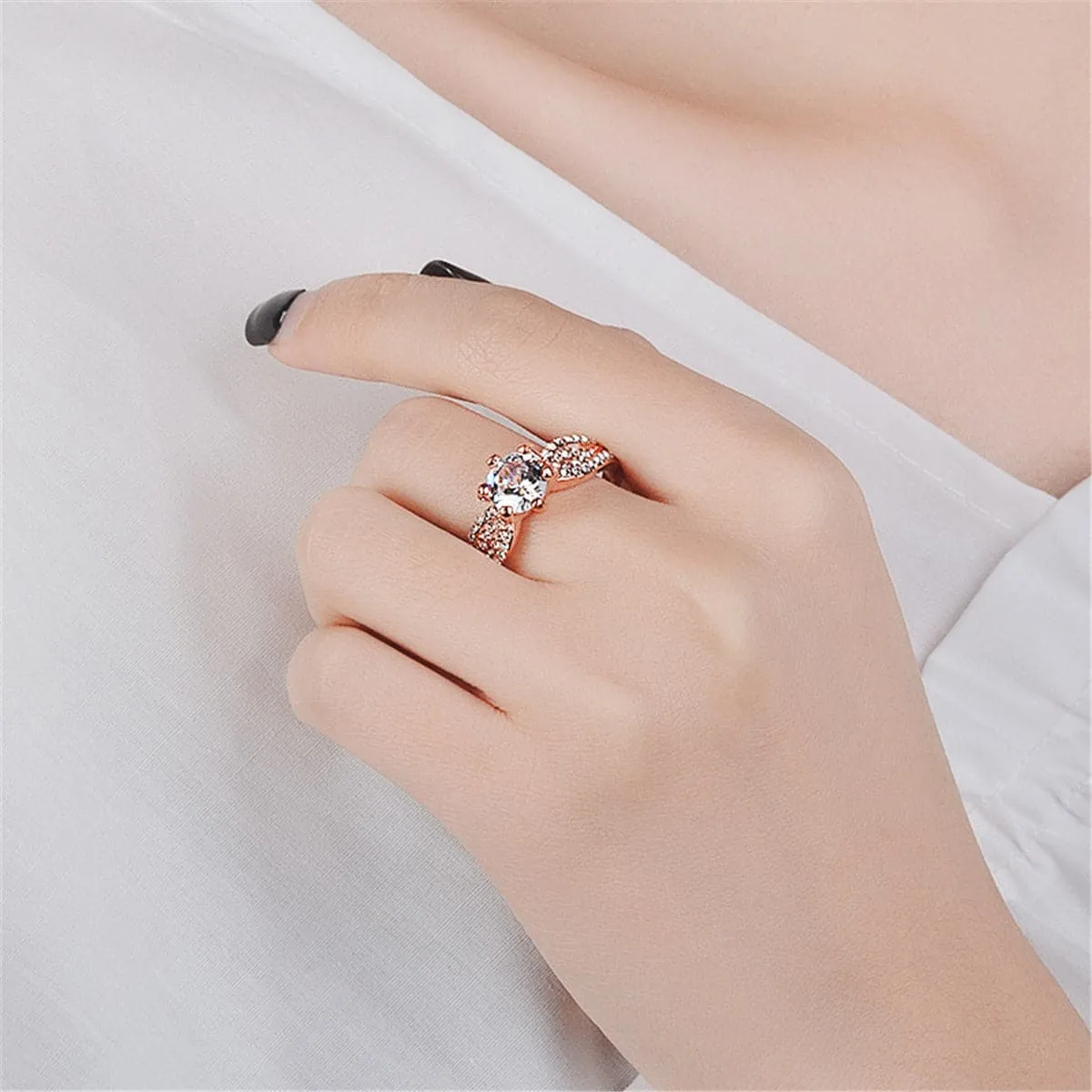 Cubic Zirconia & 18K Rose Gold-Plated Pavé Ring