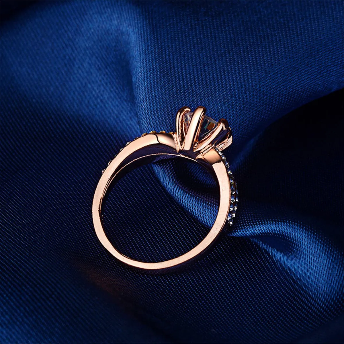 Cubic Zirconia & 18K Rose Gold-Plated Pavé Ring
