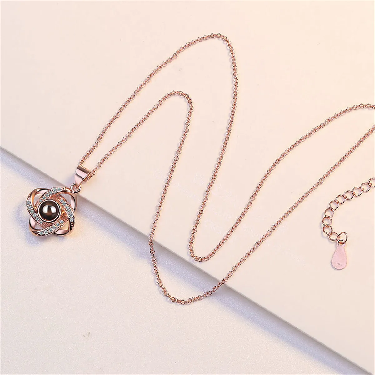 Cubic Zirconia & Crystal 18K Rose Gold-Plated Interlocking Pendant Necklace