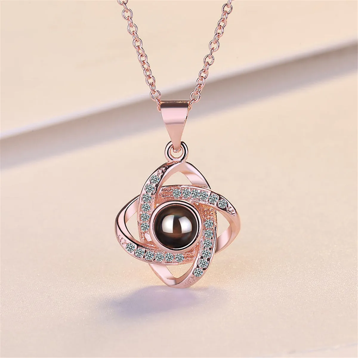 Cubic Zirconia & Crystal 18K Rose Gold-Plated Interlocking Pendant Necklace