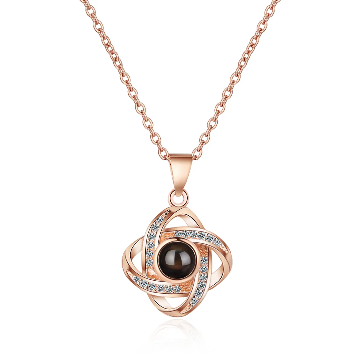 Cubic Zirconia & Crystal 18K Rose Gold-Plated Interlocking Pendant Necklace