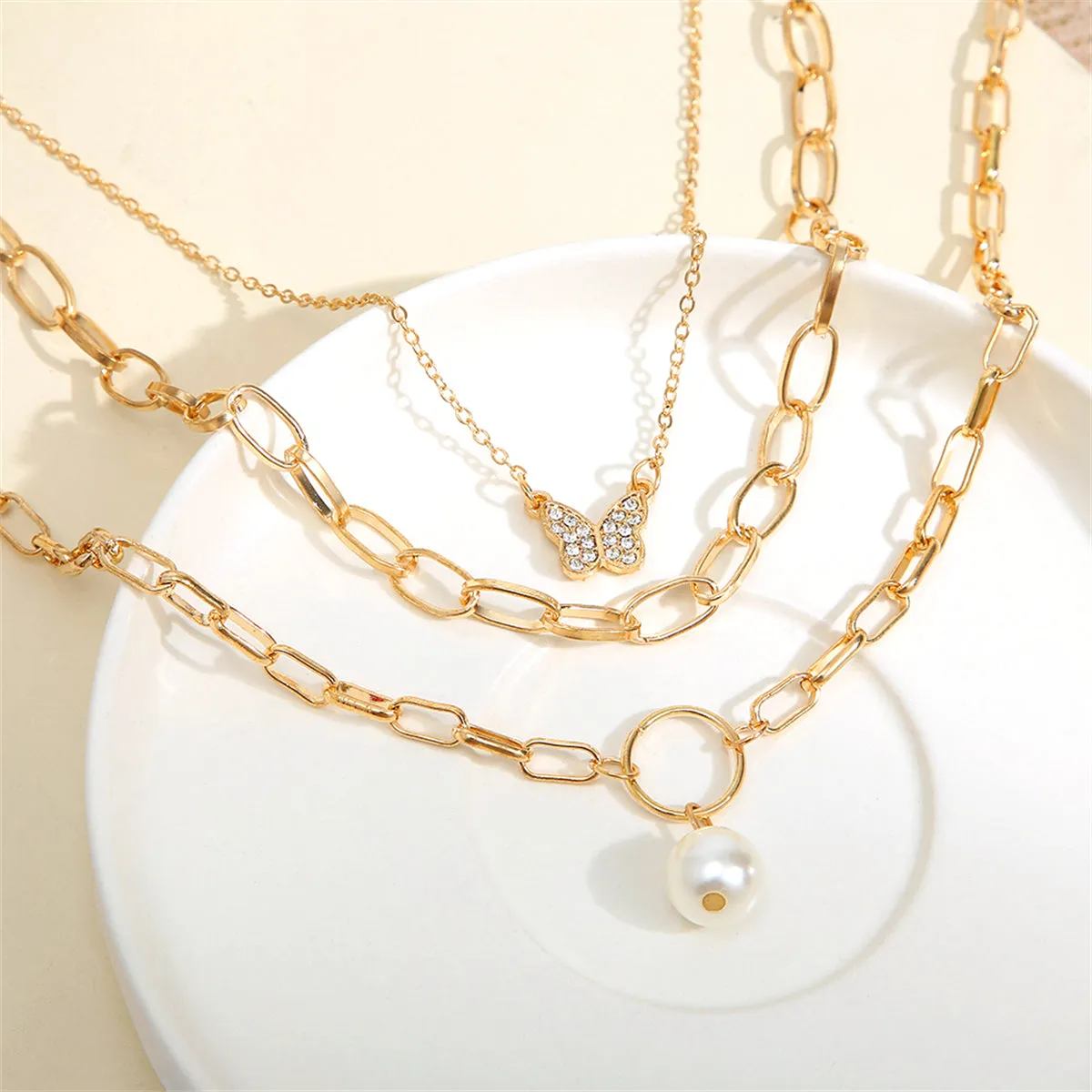 Cubic Zirconia & Pearl 18K Gold-Plated Butterfly Pendant Necklace Set
