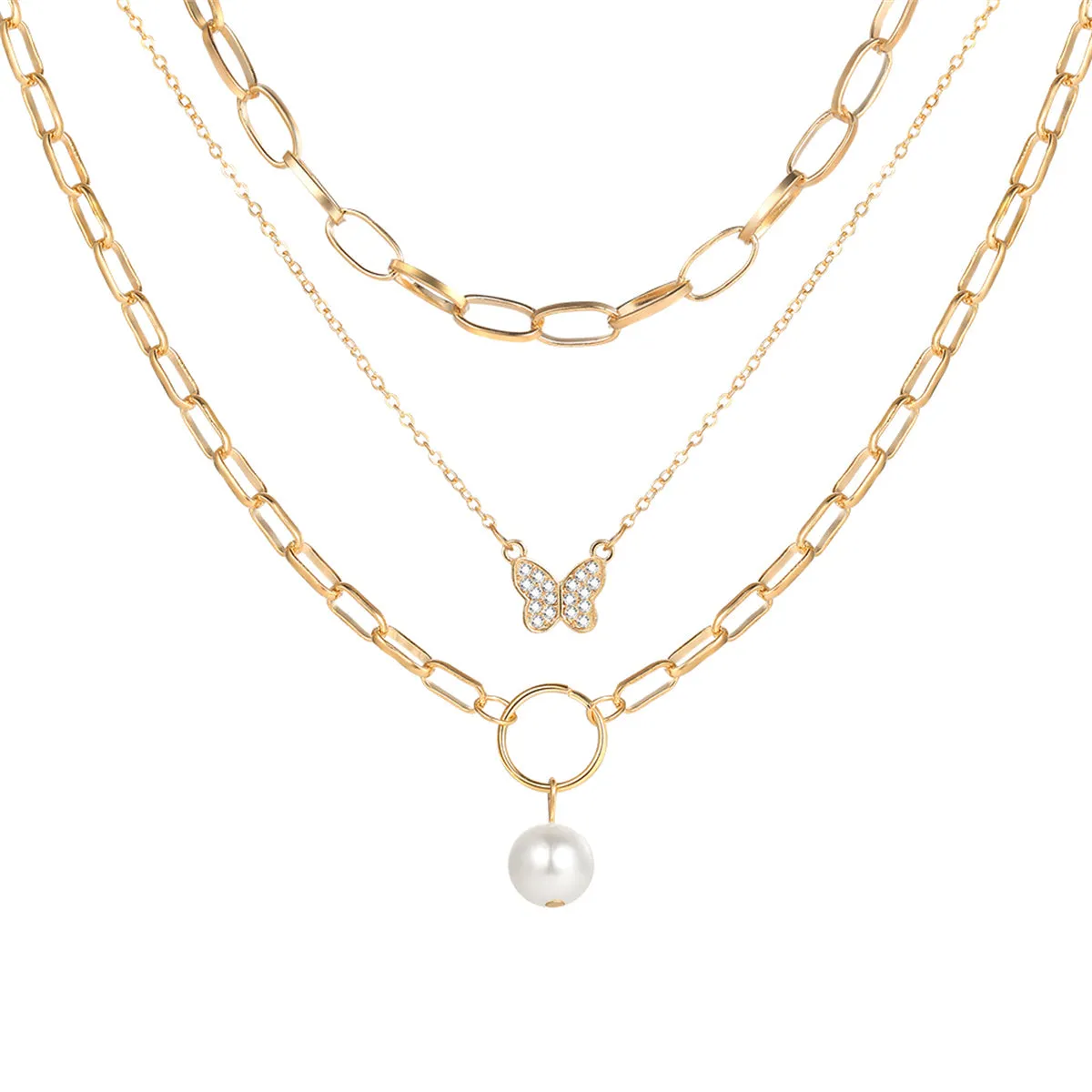 Cubic Zirconia & Pearl 18K Gold-Plated Butterfly Pendant Necklace Set