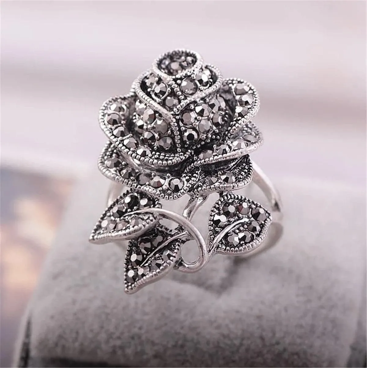Cubic Zirconia & Silver-Plated Blooming Rose Ring