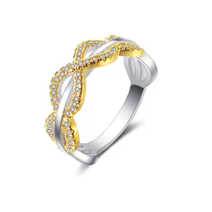 Cubic Zirconia & Two-Tone Crossing Line Band Ring