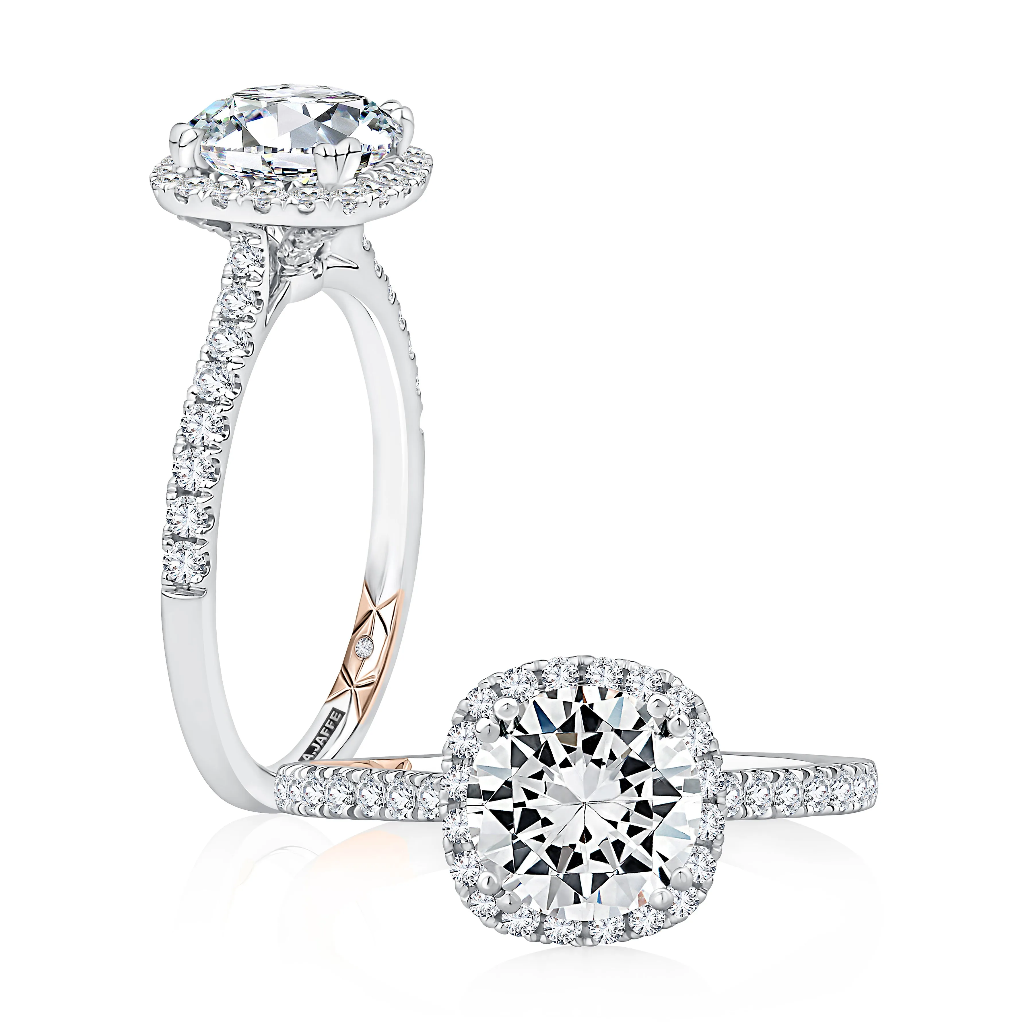 Cushion Shaped Halo Round Center Diamond Engagement Ring with Pave Band