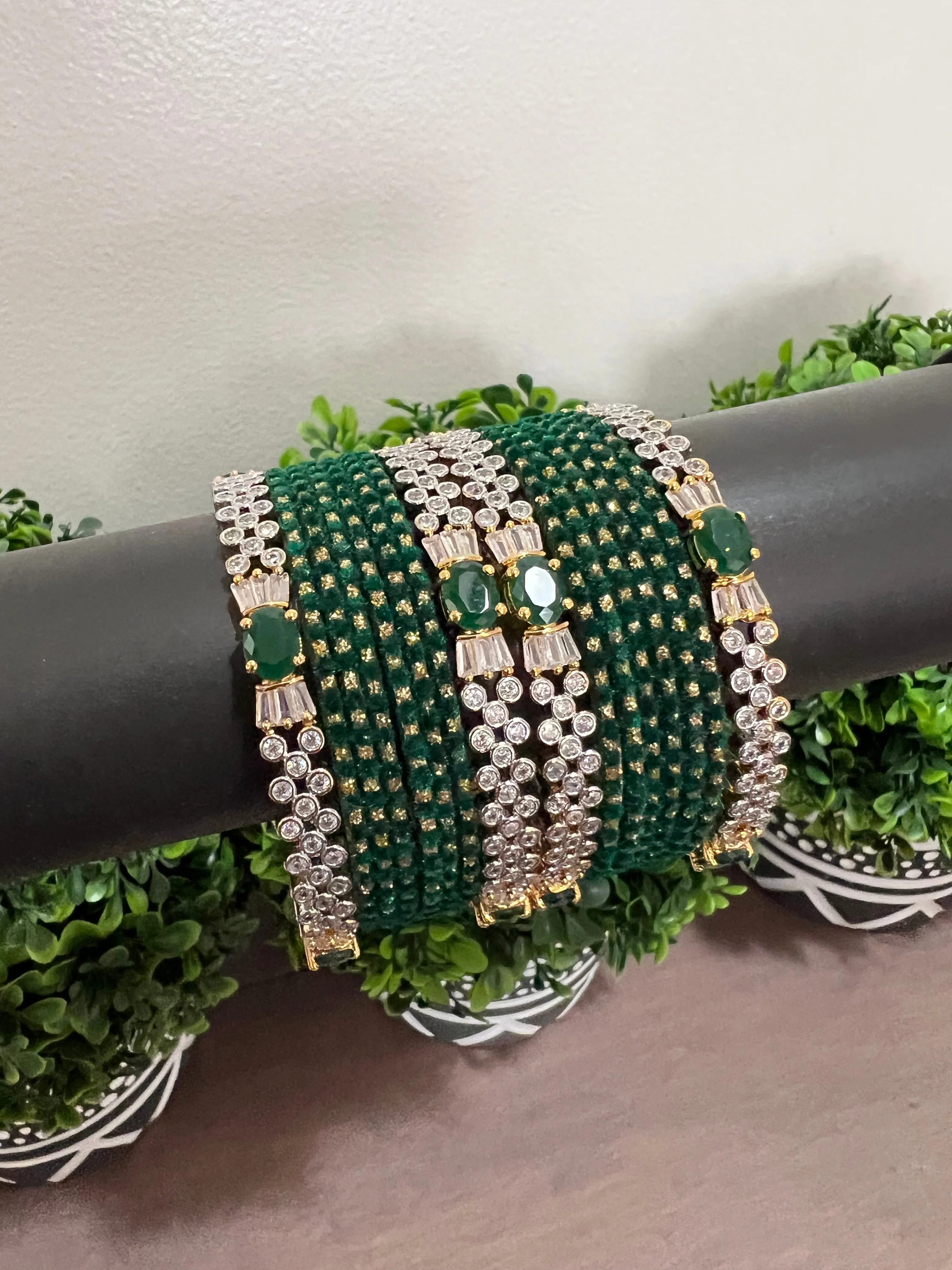 CZ Emerald Bangles Set