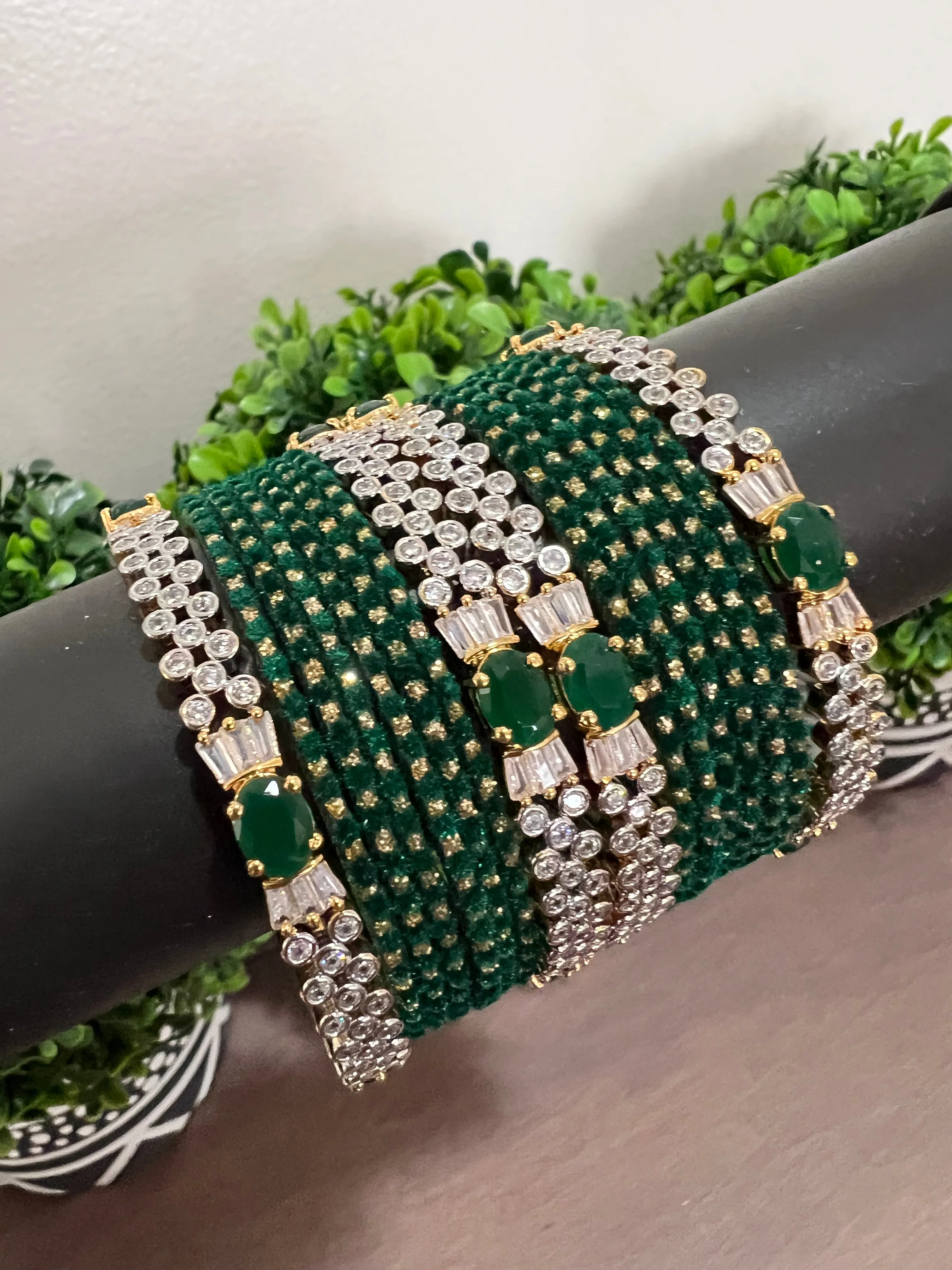 CZ Emerald Bangles Set