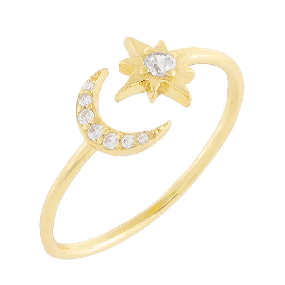 CZ Starburst X Crescent Ring