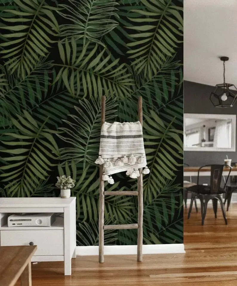 Dark Green Ferns Tropical Wallpaper
