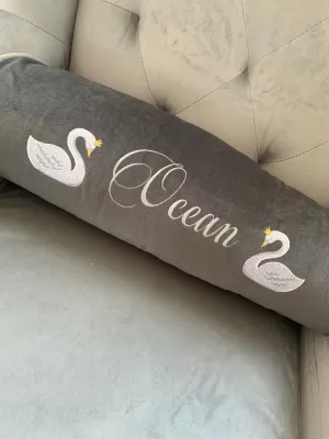 Dark grey personalised velvet bolster cushion