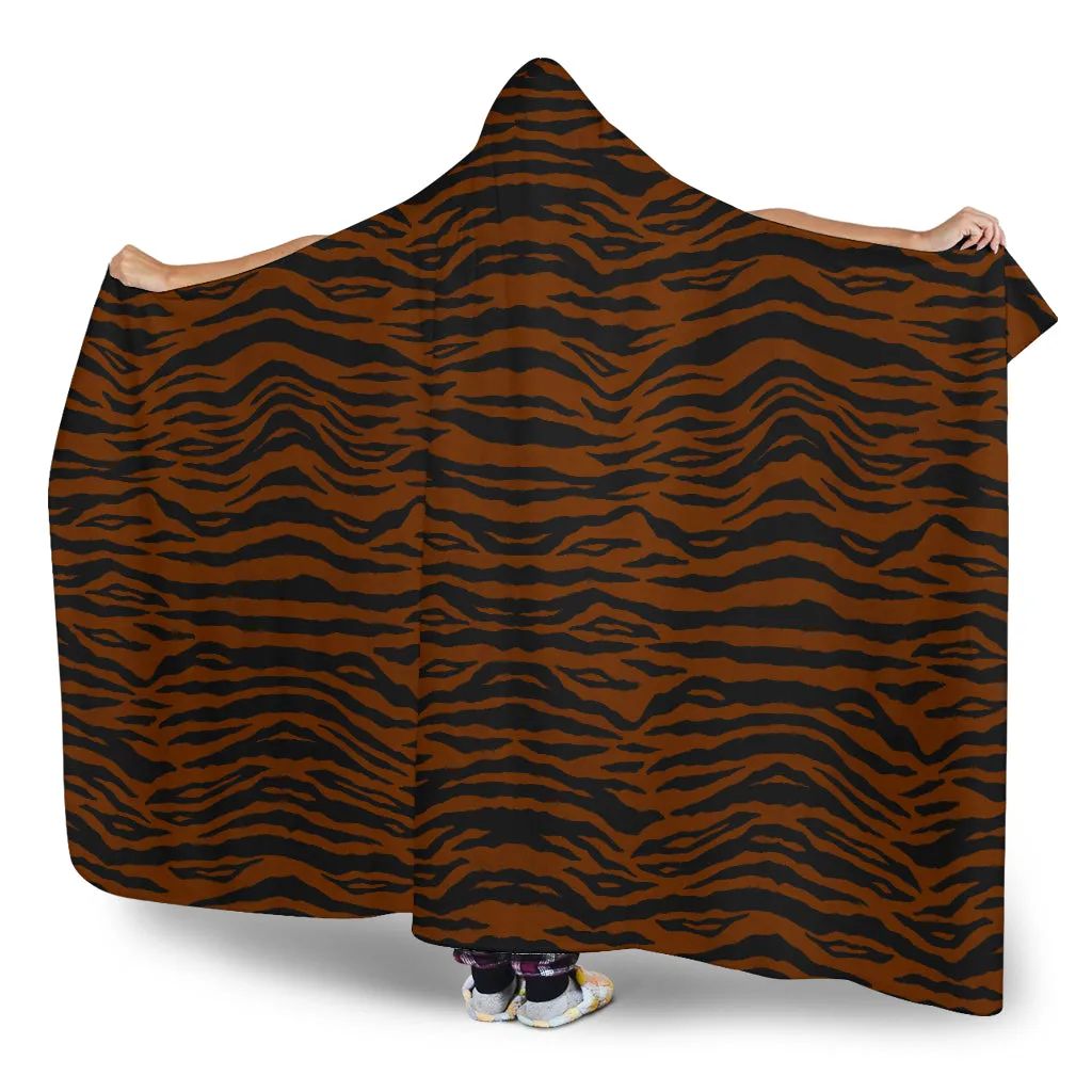 Dark Tiger Print With Hooded Blanket Sherpa Lining Animal