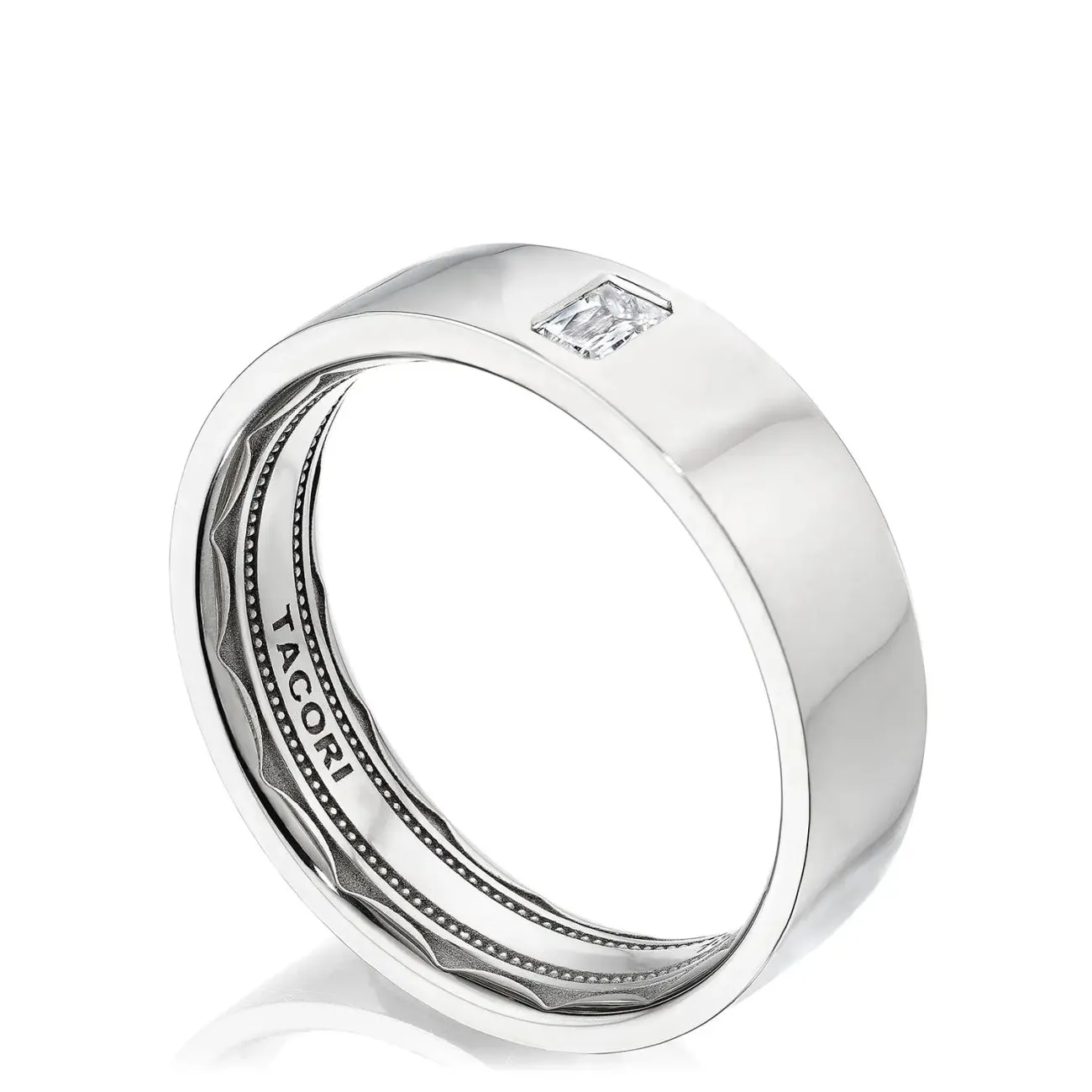 Diamond 18K White Gold  Bezel Set Diamond in High Polish Finish Wedding Band Ring