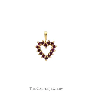 Double Sided Open Heart Pendant with Rubies and Diamonds in 10k Yellow Gold