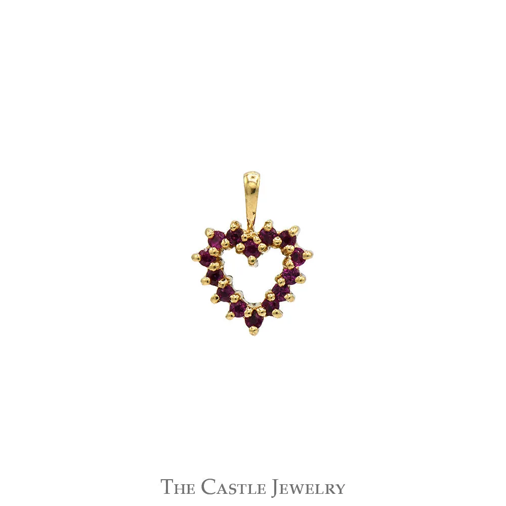 Double Sided Open Heart Pendant with Rubies and Diamonds in 10k Yellow Gold