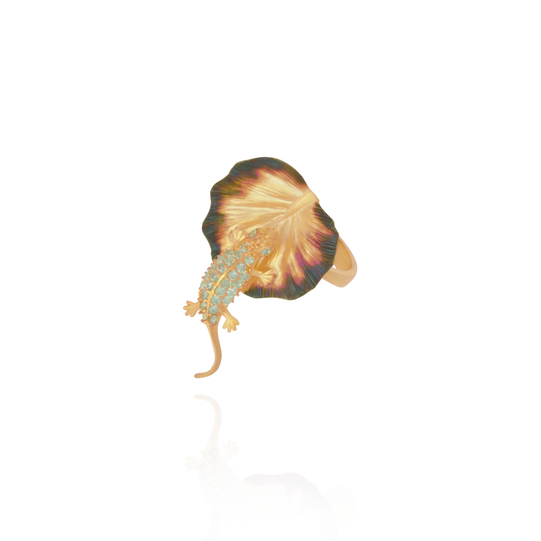 Ember Leaf with Sparkling Lizard Ring