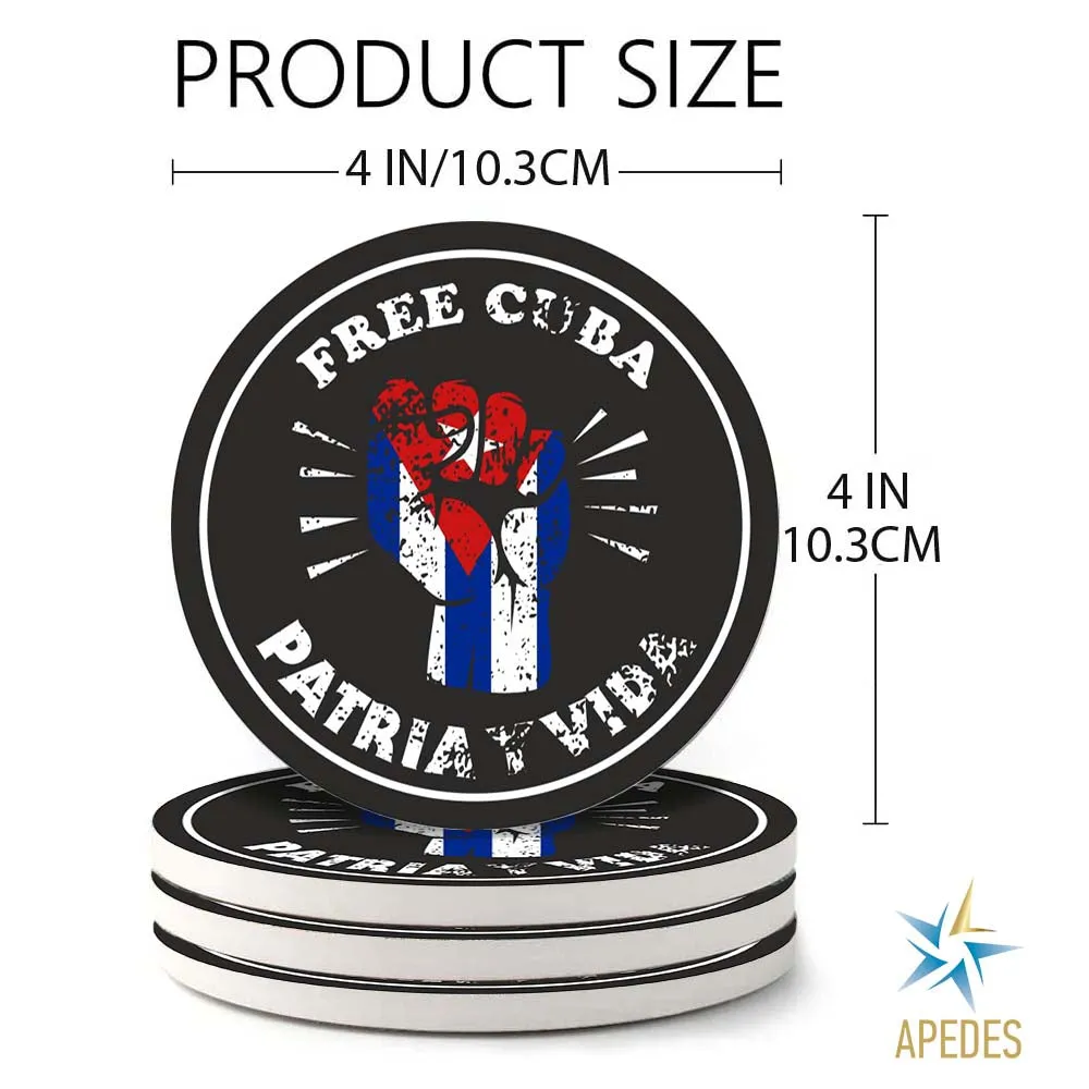 Free Cuba Patria Y Vida Absorbent Ceramic Coasters for Drinks with Holder (Set of 8)