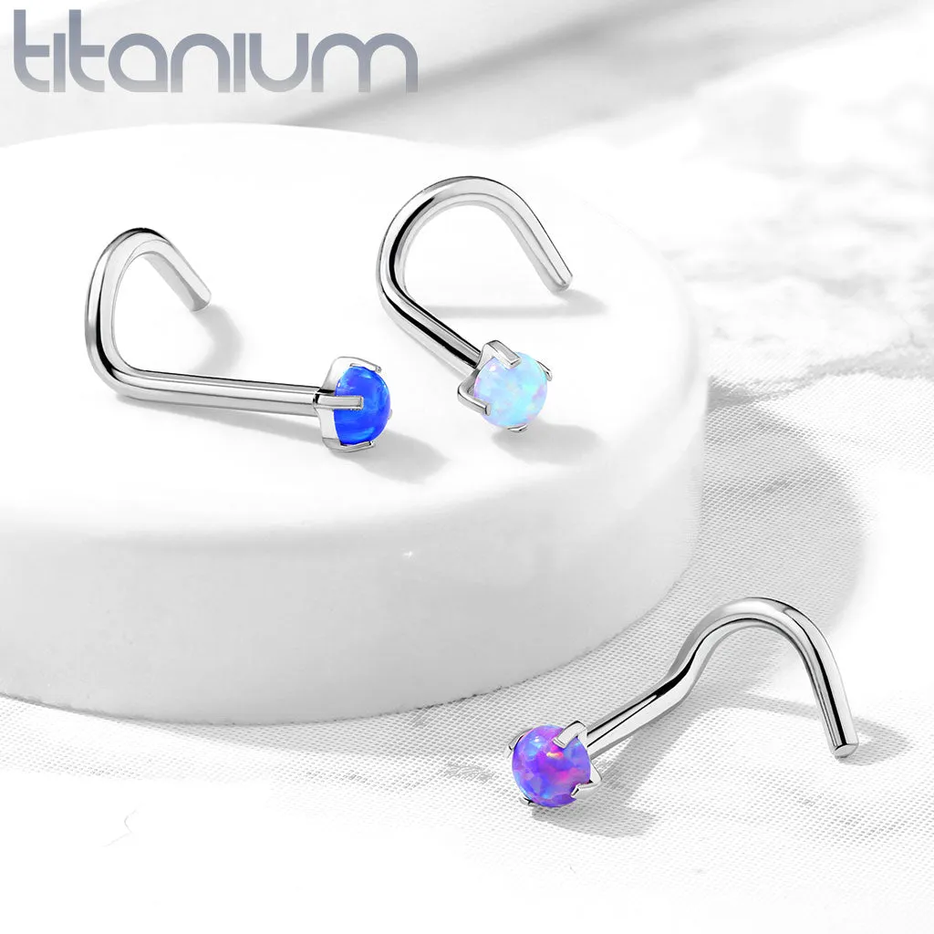 G23 Solid Titanium Prong Set Opal Top Nose Screw Ring