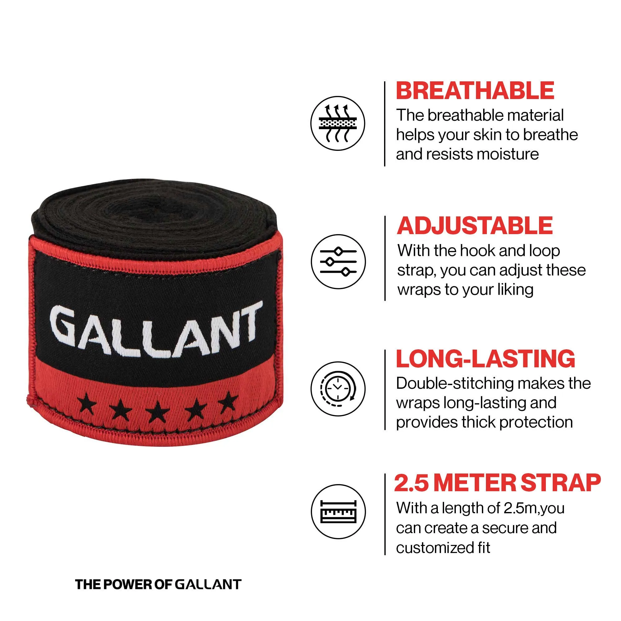 Gallant Heritage Boxing Hand Wraps - Red - Boxing Wrist Wraps