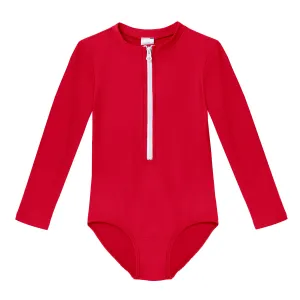 Girls UPF 50  One-Piece Long Sleeve Swimsuit | Red