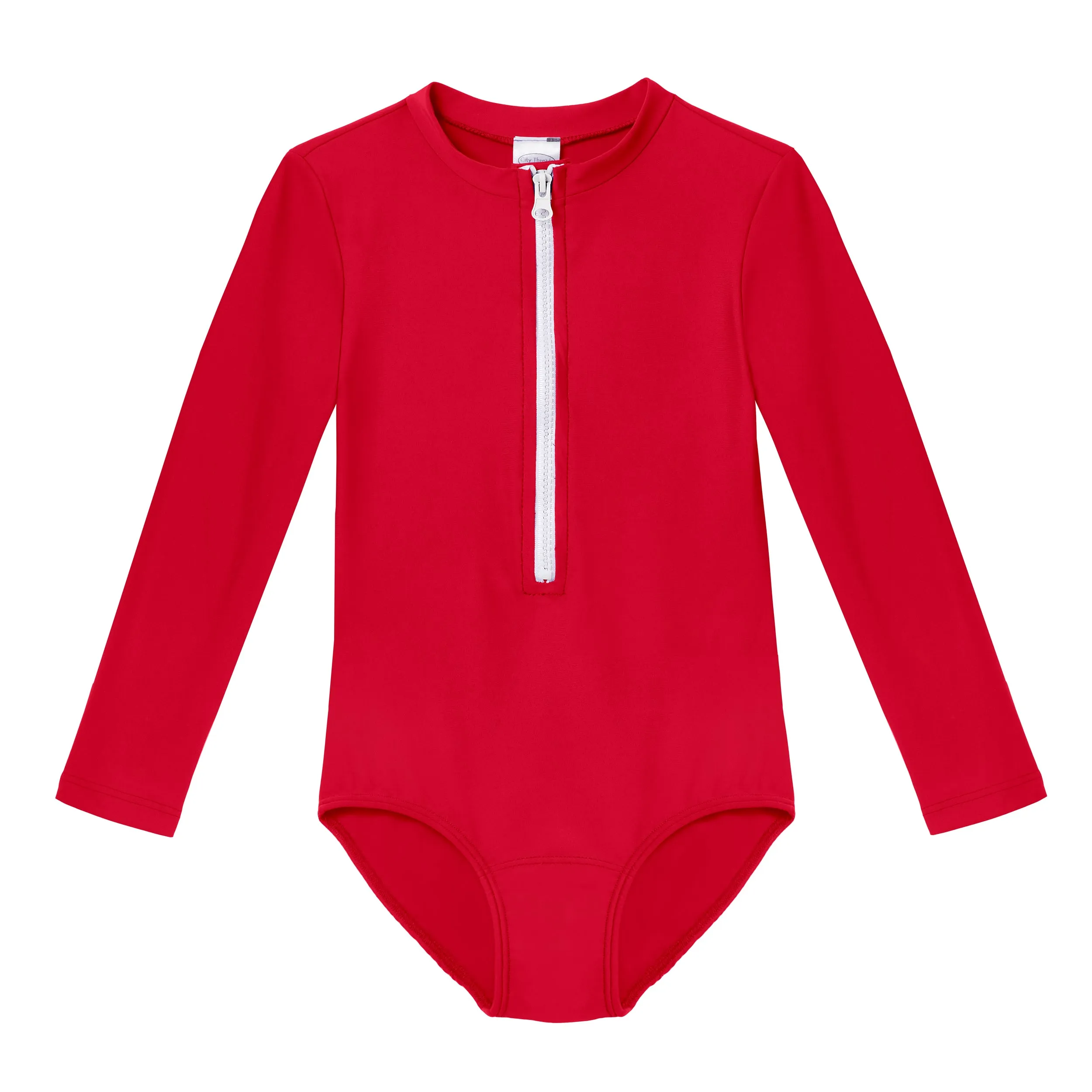 Girls UPF 50  One-Piece Long Sleeve Swimsuit | Red