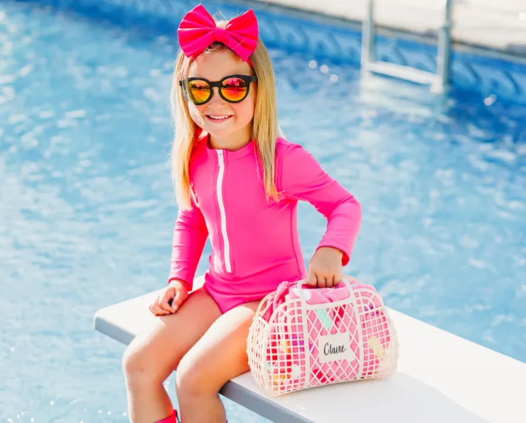 Girls UPF 50  One-Piece Long Sleeve Swimsuit | Red