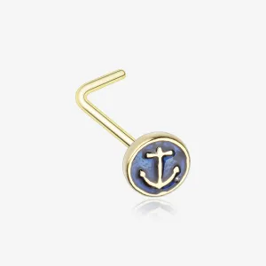 Golden Blue Sailor Anchor L-Shaped Nose Ring