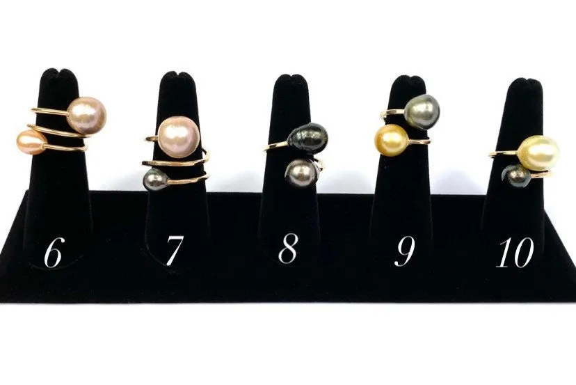 Gorgeous Adjustable 14KGF Edison, Tahitian, and South Sea Pearl Rings, 14K Gold Filled, 14K Gold Fill, Sku: GPR-4