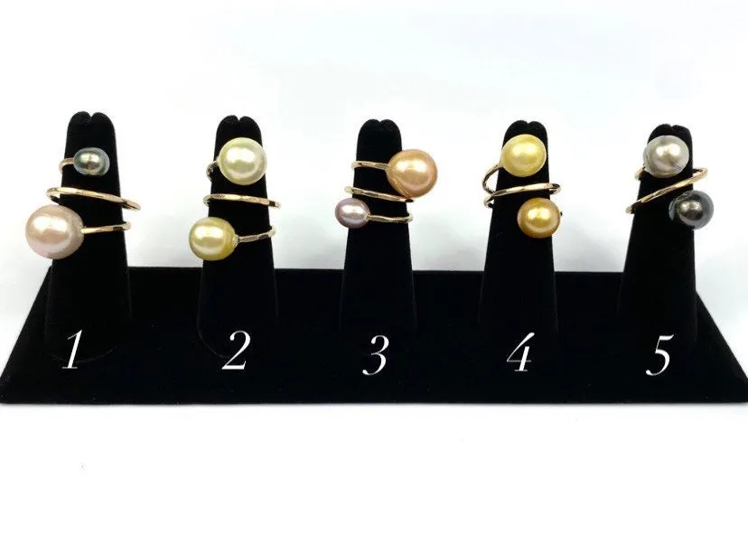 Gorgeous Adjustable 14KGF Edison, Tahitian, and South Sea Pearl Rings, 14K Gold Filled, 14K Gold Fill, Sku: GPR-4