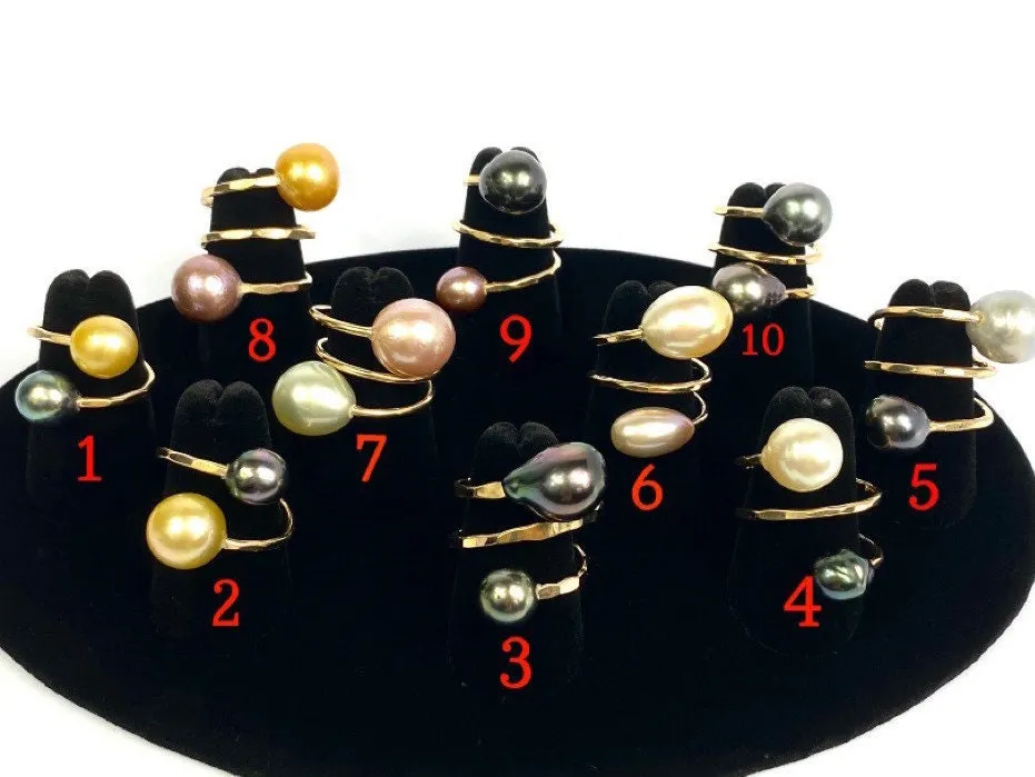 Gorgeous Adjustable 14KGF Edison, Tahitian, and South Sea Pearl Rings, 14K Gold Filled, 14K Gold Fill
