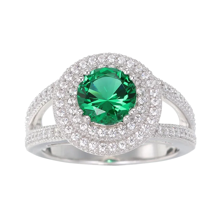 Green Alpinite Double Halo Ring