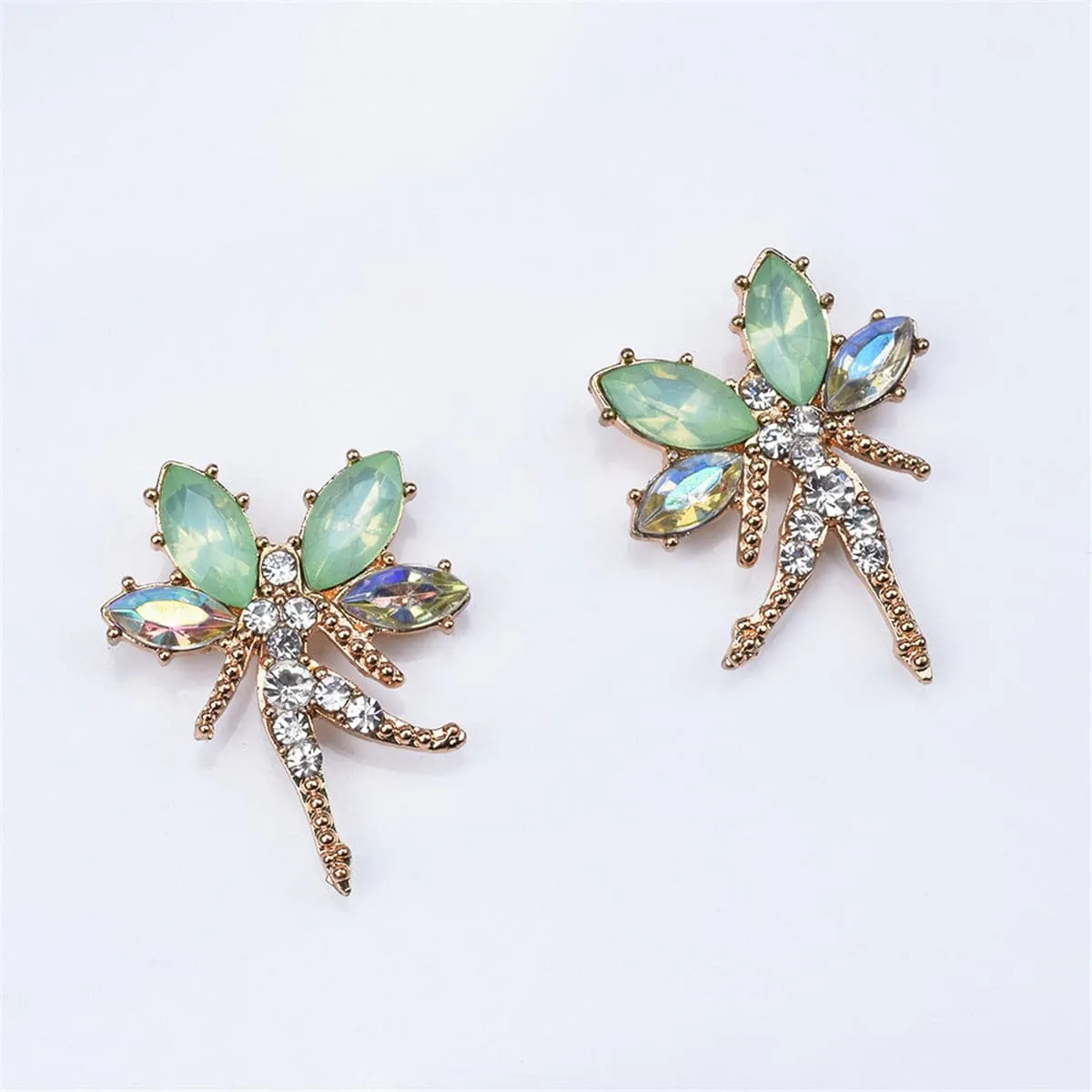 Green Crystal & Cubic Zirconia Fairy Stud Earrings