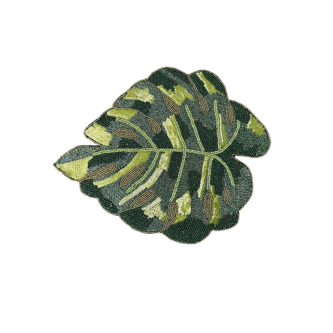 Green Monstera Leaf Beaded Placemat
