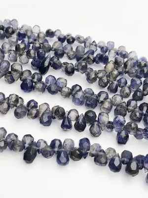 HALF OFF SALE - Iolite Faceted Drop Gemstone Beads, Full Strand, Semi Precious Gemstone, 8"