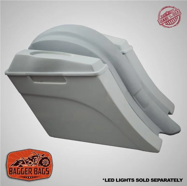 Harley Davidson 6" Heritage Softail Out & Down Extended Saddlebags 6.5" Speaker Lids   Fender No Cutouts