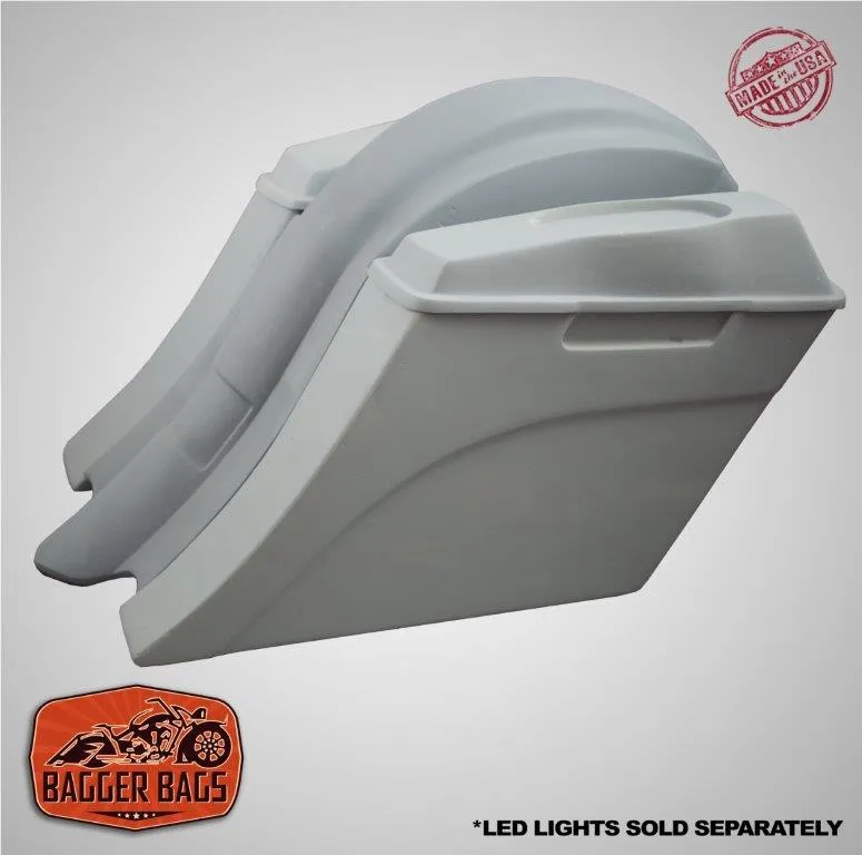 Harley Davidson 6" Heritage Softail Out & Down Extended Saddlebags 6.5" Speaker Lids   Fender No Cutouts