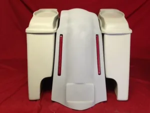 Harley Davidson Heritage Softail 4" Extended Saddlebags 6 x 9 Speaker Lids   LED Light Fender Dual Cutouts