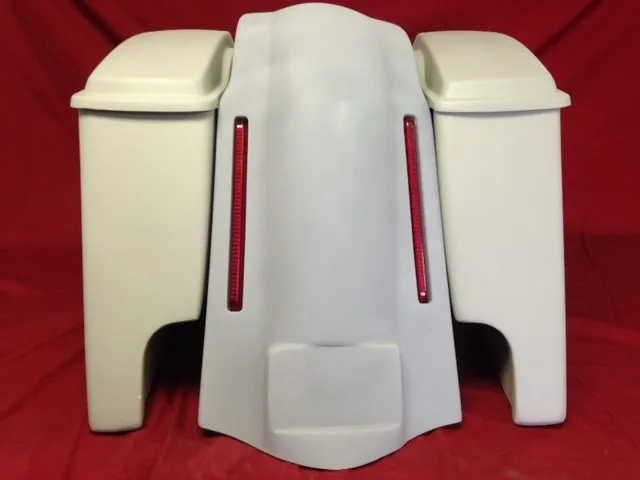 Harley Davidson Heritage Softail 4" Extended Saddlebags 6 x 9 Speaker Lids   LED Light Fender Dual Cutouts