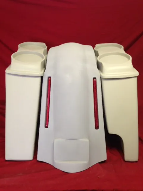 Harley Davidson Softail Heritage 4" Extended Stretched Saddlebags Dual 6 X 9 Lids LED Lights Fender Right CutOut