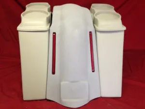 Harley Davidson Softail Heritage 4" Extended Stretched Saddlebags Dual 6.5" Lids LED Lights Fender No Cut Out