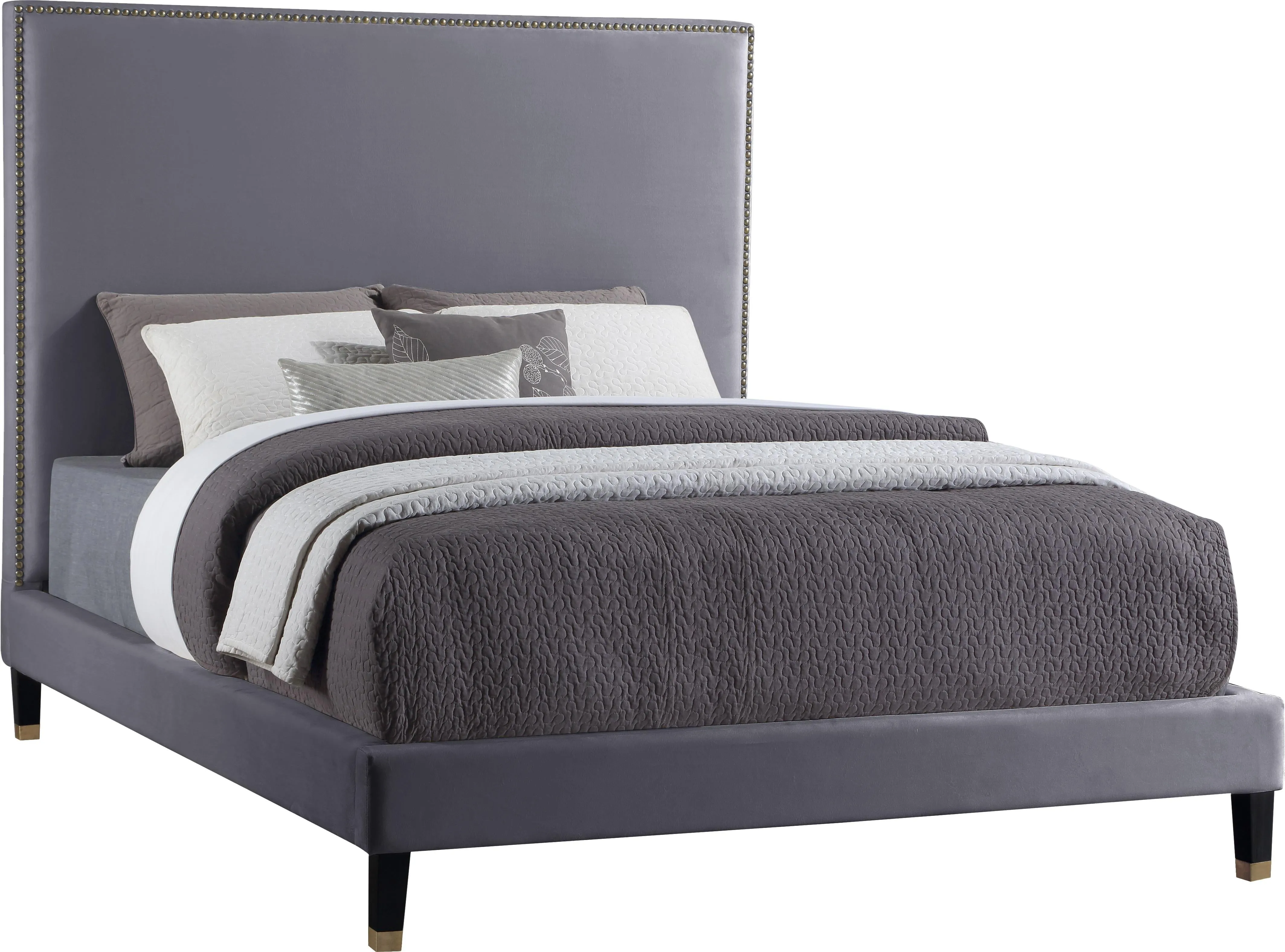 Harlie Grey Velvet Queen Bed