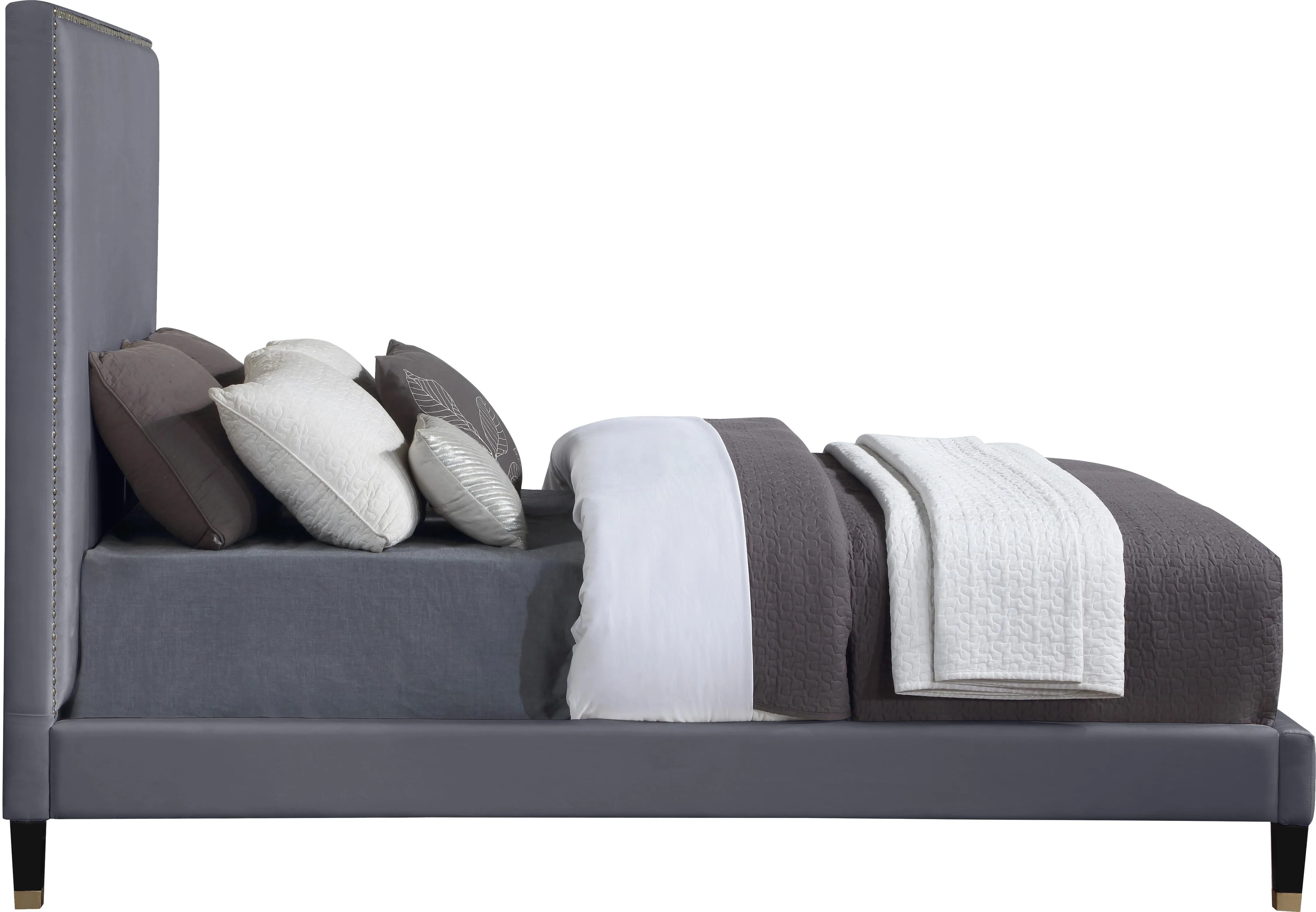 Harlie Grey Velvet Queen Bed