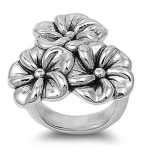 Hawaiian Tropical Plumeria Flower Ring New .925 Sterling Silver Band Sizes 6-9