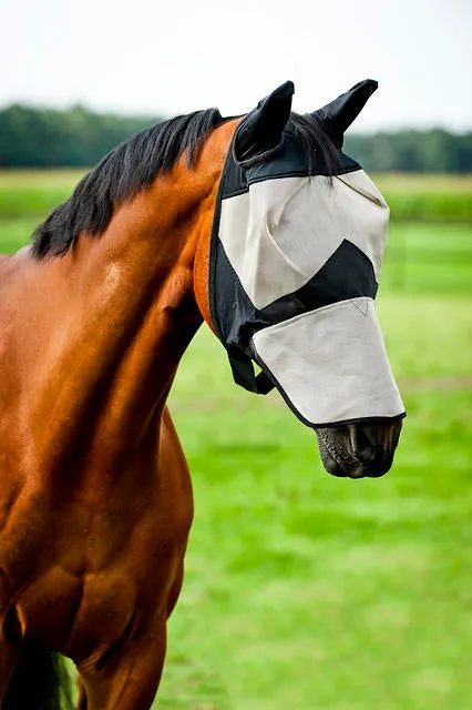 Horze Long Nose Fly Mask Hood Light Brown & Black