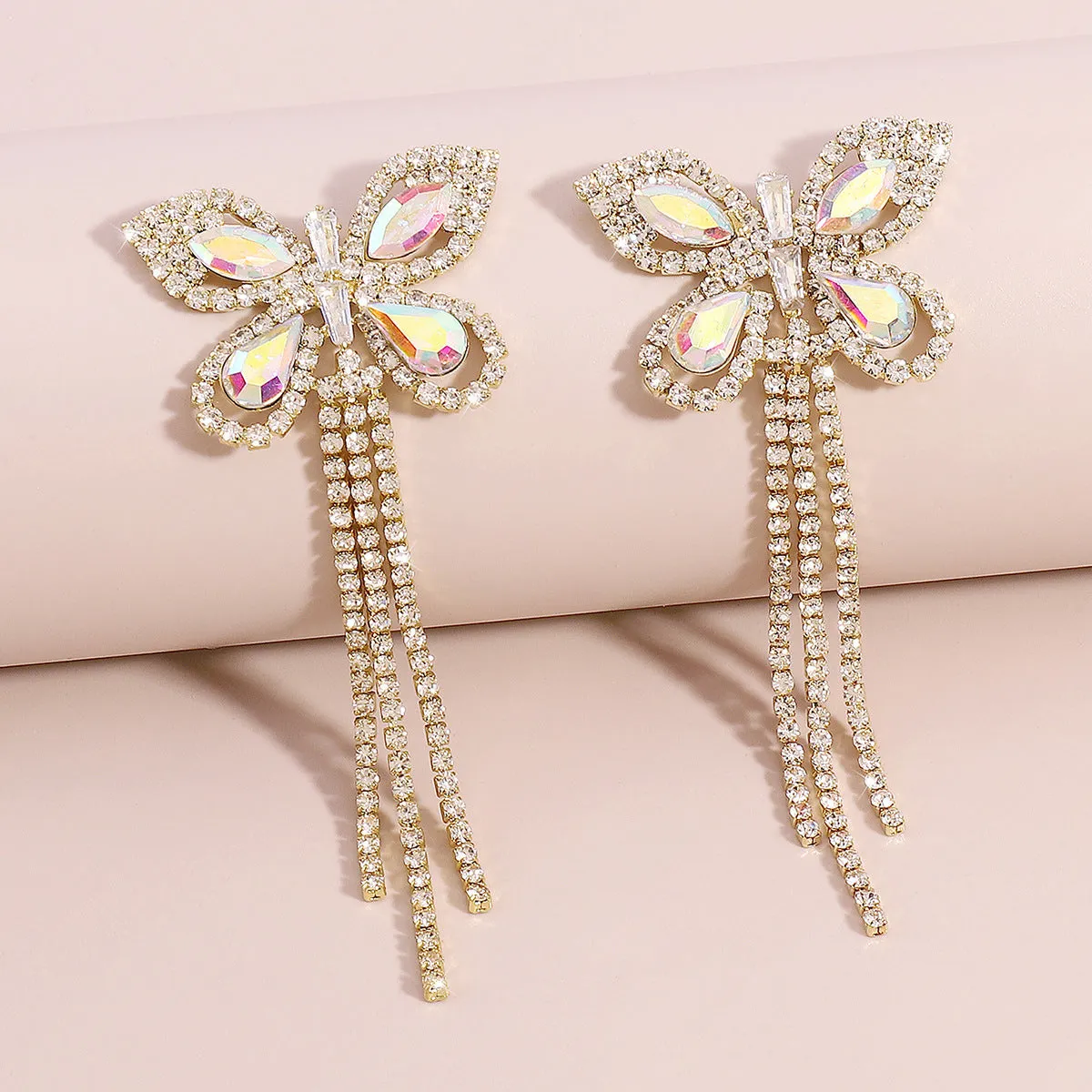Irridescent Crystal & Cubic Zirconia 18K Gold-Plated Butterfly Drop Earrings