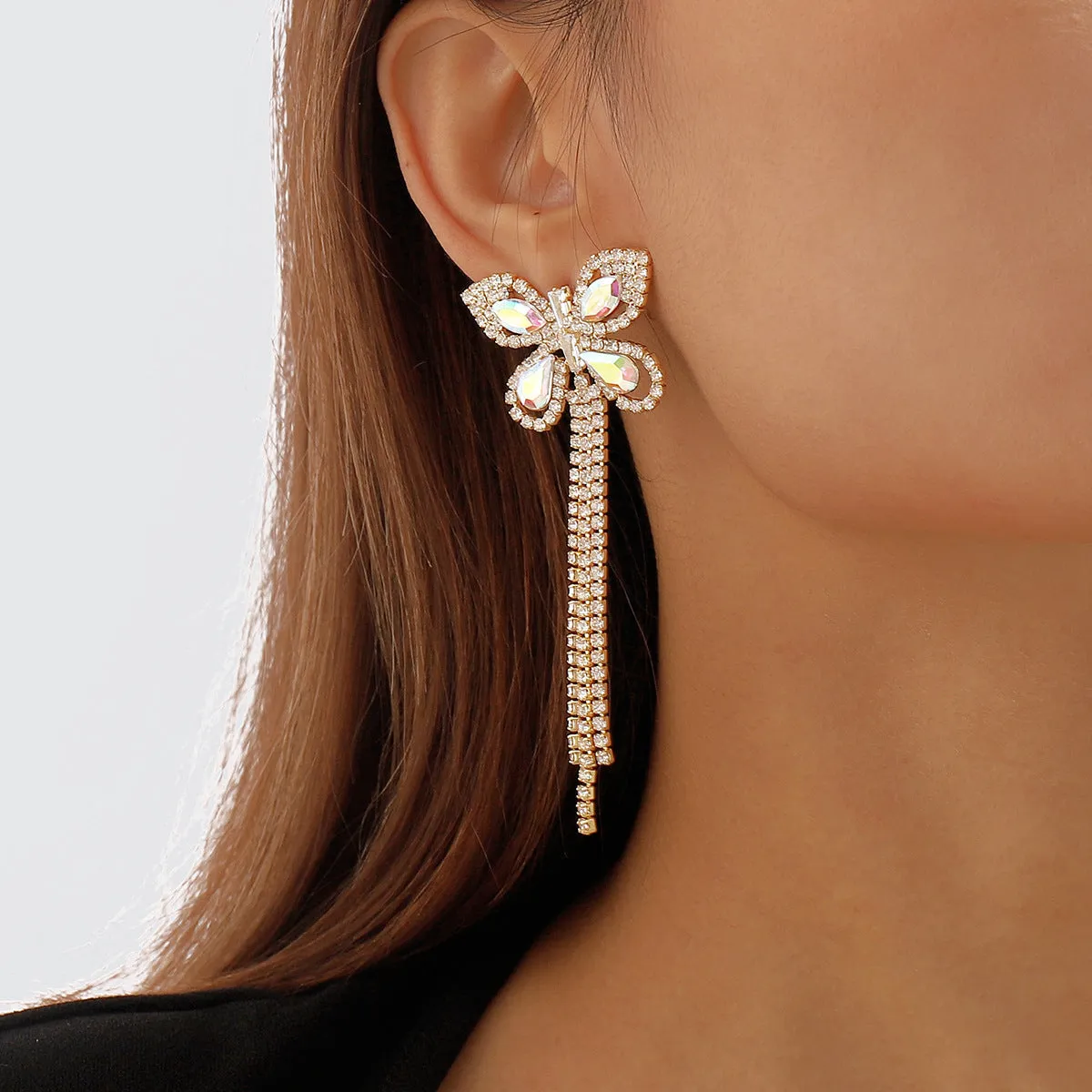 Irridescent Crystal & Cubic Zirconia 18K Gold-Plated Butterfly Drop Earrings